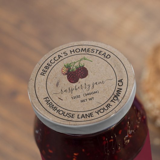 Frambozenjam Kraftpapier Potlabels Ronde Sticker