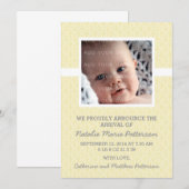 Frame Damas jaune Photo Faire-part bébé (Devant / Derrière)