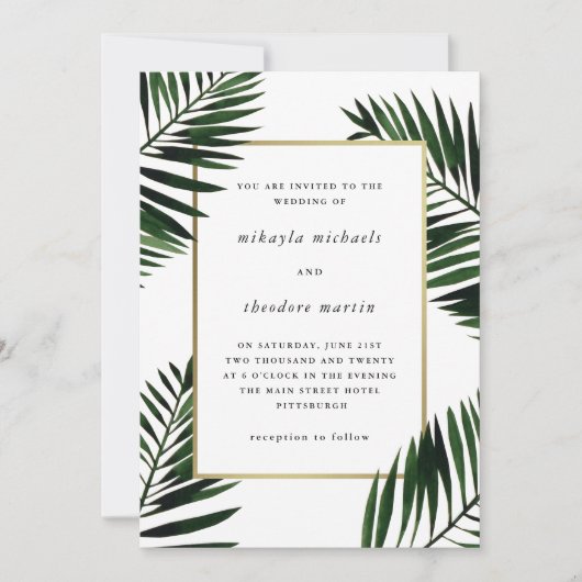 Frame d'or Faux avec Faire-part de mariage Palm (Devant)