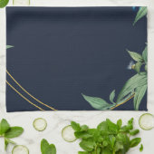 Frame met groene bladeren navy theedoek (Gevouwen)