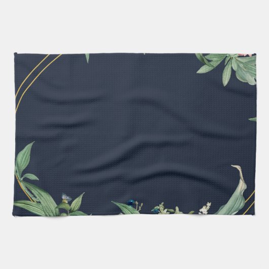 Frame met groene bladeren navy theedoek (Horizontaal)