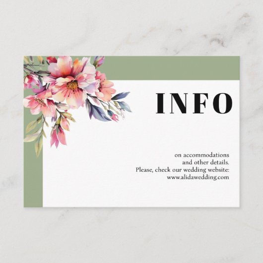 Frame with rhododendron branch and flowers wedding informatiekaartje (Voorkant)