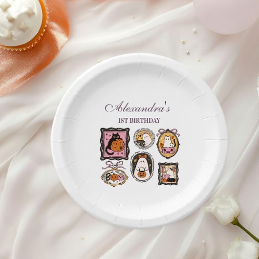 Framed Ghost & Cat Halloween 1st Birthday Papieren Bordje