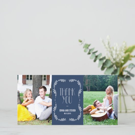 Framing Bladeren Trouwen Dank u Kaarten Marine (Staand voorkant)