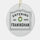 Framingham, MA Holiday Wreath Ceramic Ornament (Links)