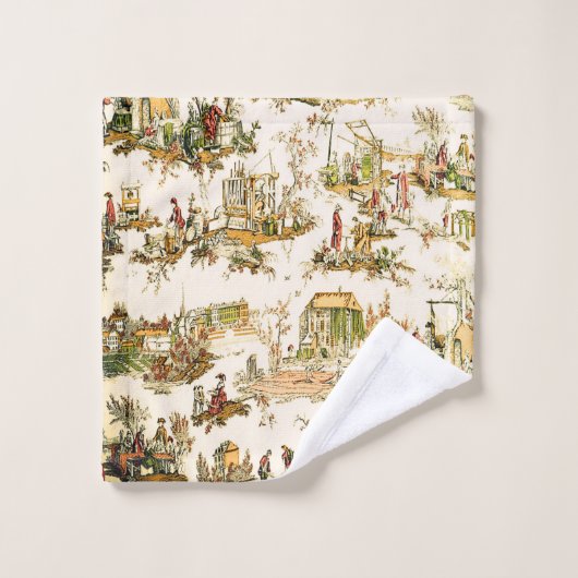 Français Creme Toile Chinoiserie Style Rustique (Gant de toilette)