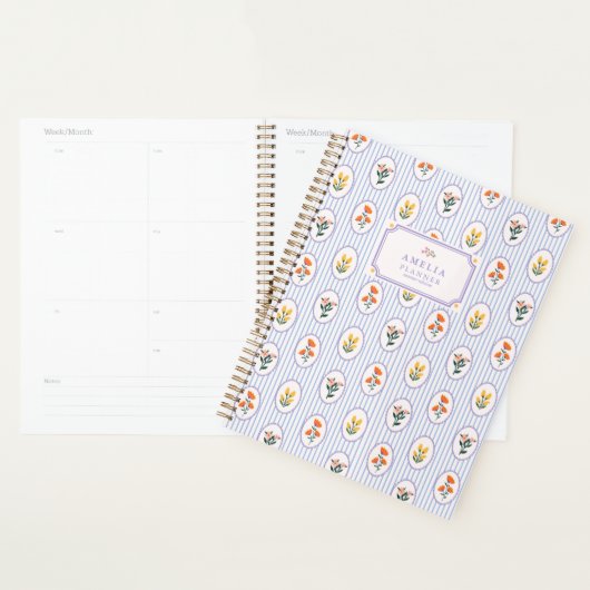 Français, Style chalet Floral, Bleu (Devant avec enveloppe)