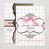 Française Bow Swirl Damask Girl Faire-part de nais (Devant / Derrière)