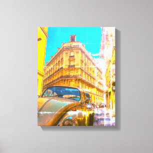 France Architecture French Street Old Car Paris Canvas Afdruk