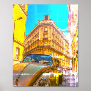 France Architecture French Street Old Car Paris Poster
