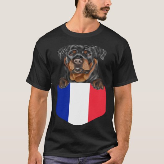 France Flag Rottweiler Dog In Pocket T-shirt (Voorkant)