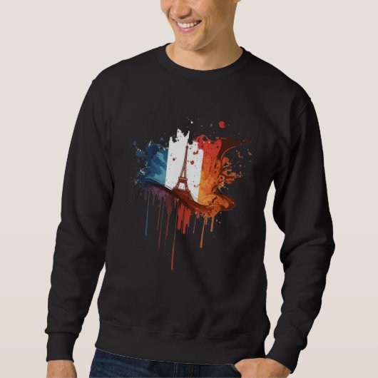 France Paris Abstract Splatter French Flag Eiffel  Trui (Voorkant)