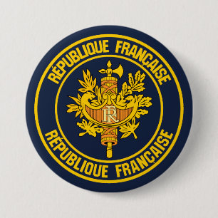France Round Emblem Ronde Button 7,6 Cm