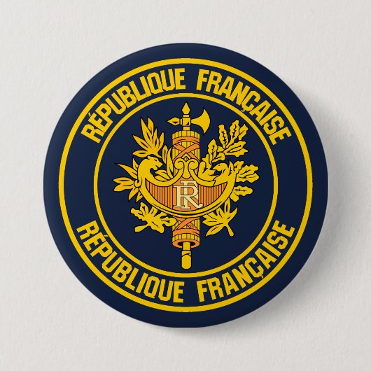 France Round Emblem Ronde Button 7,6 Cm (Voorkant)