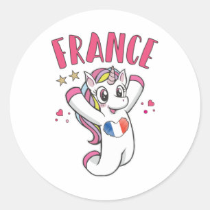 France Soccer Fan Unicorn met hartvlag Ronde Sticker