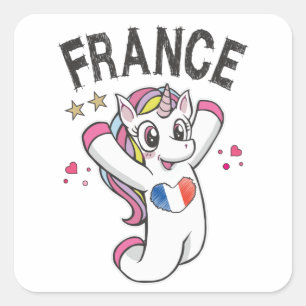 France Soccer Fan Unicorn met hartvlag Vierkante Sticker