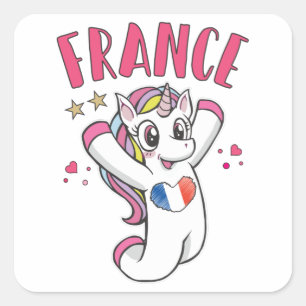 France Soccer Fan Unicorn met hartvlag Vierkante Sticker