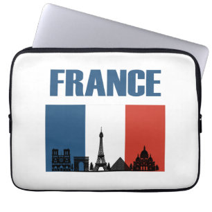 France Travel - Paris City Skyline Franse vlag Laptop Sleeve