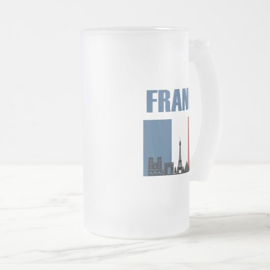 France Travel - Paris City Skyline Franse vlag Matglas Bierpul (Voorkant rechts)