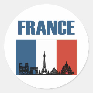 France Travel - Paris City Skyline Franse vlag Ronde Sticker