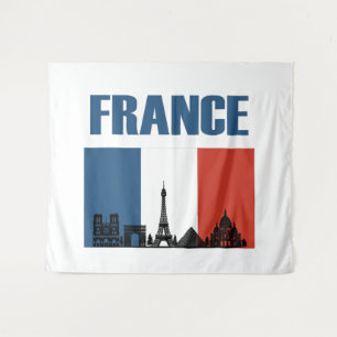 France Travel - Paris City Skyline Franse vlag Wandkleed
