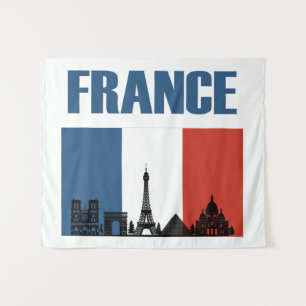 France Travel - Paris City Skyline Franse vlag Wandkleed