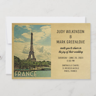 France Wedding Invitation Paris Eiffel Tower Kaart