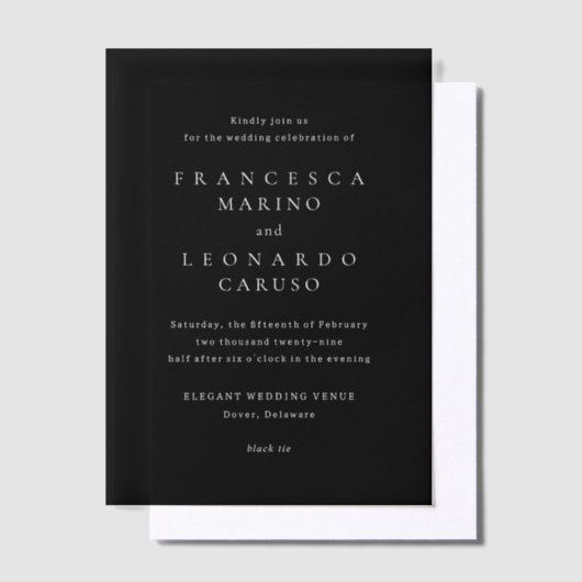 Francesca Black Classic Wedding Vellum Uitnodigingen (Offset)