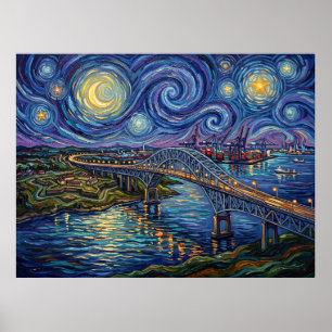 Francis Scott Key Bridge Baltimore Sterrennacht Poster