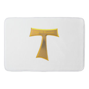 Franciscan Tau Cross Pax et Bonum Gold Metallic Badmat