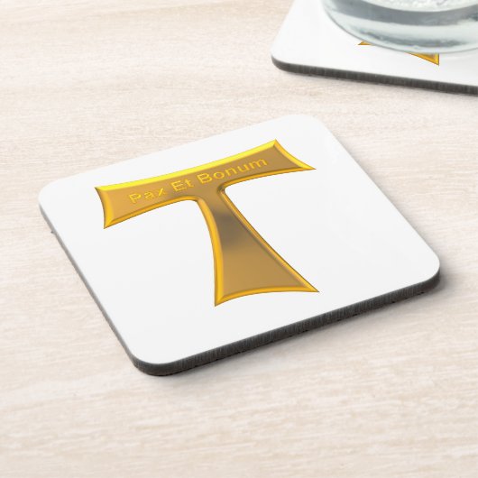 Franciscan Tau Cross Pax et Bonum Gold Metallic Bier Onderzetter (Linkerzijde)