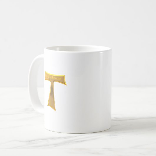 Franciscan Tau Cross Pax et Bonum Gold Metallic Koffiemok (Voorkant links)