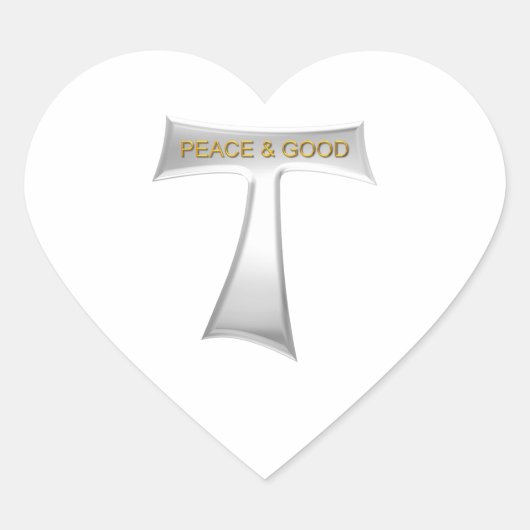 Franciscan Tau Cross Peace and Good Silver & Gold Hart Sticker (Voorkant)