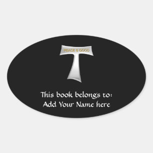 Franciscan Tau Cross Peace and Good Silver & Gold Ovale Sticker