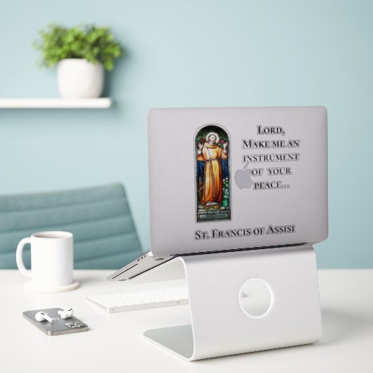 Franciscus van Assisi Vredesgebed Sticker (Laptop op bureau)