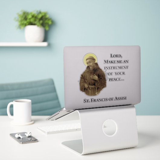 Franciscus van Assisi Vredesgebed Sticker (Laptop op bureau)