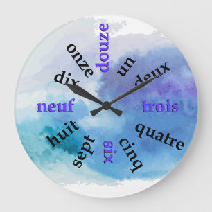 Francohone Numbers Blue Waterverf Grote Klok