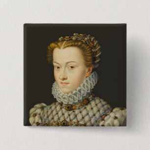 Francois Clouet - Elisabeth van Oostenrijk Vierkante Button 5,1 Cm