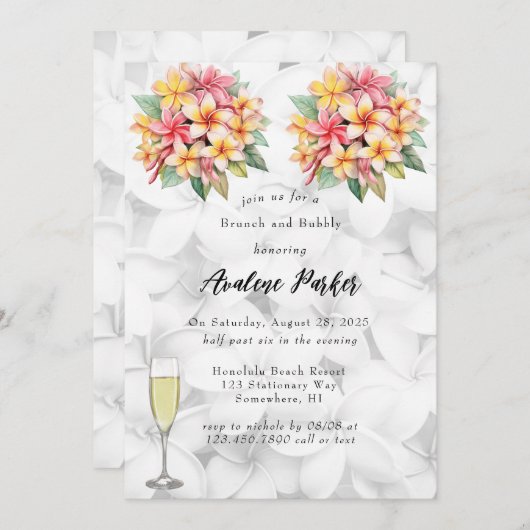 Frangipani Floral Hawaiian Brunch en Bubbly Kaart (Voorkant / Achterkant)