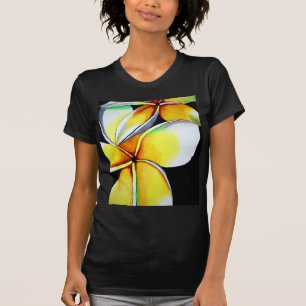 Frangipani flower art zwart T-shirt voor vrouwen