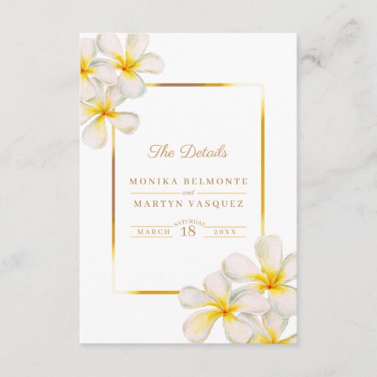 Frangipani geel wit bruiloft details QR Informatiekaartje (Voorkant)