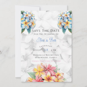 Frangipani Hawaiian Wedding Save the Date Kaart