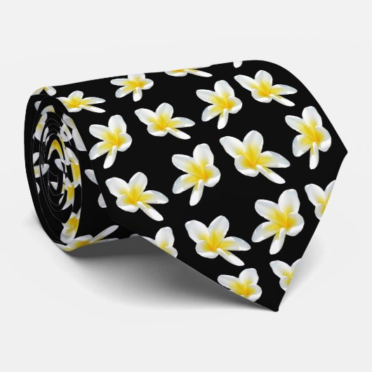 Frangipani Jaune Et Noir Motif, Cravate (Roulé)