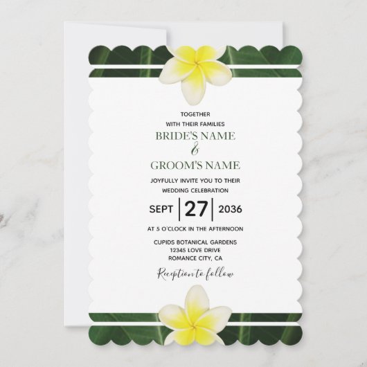 Frangipani jaune Plumeria Invitations de mariage (Devant)