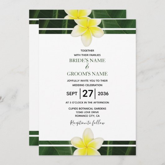 Frangipani jaune Plumeria Invitations de mariage (Devant / Derrière)