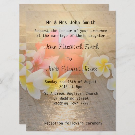 Frangipani Plage Tropical Invitations de Mariage (Devant / Derrière)