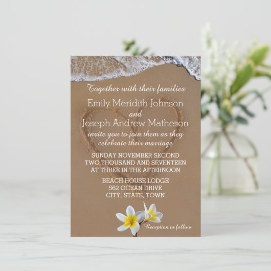 Frangipani Plumeria Ocean Wave Wedding Invitations (Debout devant)