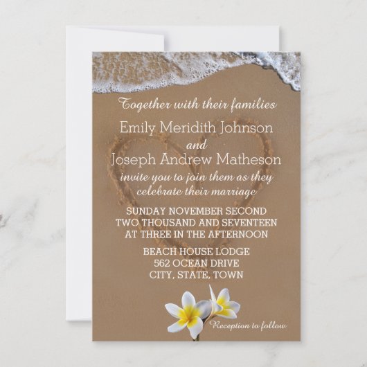Frangipani Plumeria Ocean Wave Wedding Invitations (Devant)