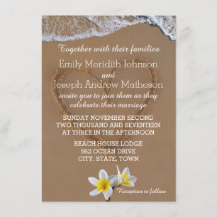 Frangipani Plumeria Ocean Wave Wedding Invitations Kaart