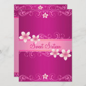 Frangipani rose chaud sucré16 Invitation d'anniver (Devant / Derrière)